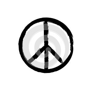 Peace sign with grunge texture. Round hippie sign for printing