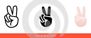 Peace sign hand with fingers icon of 3 types color, black and white, outline. Isolated vector sign symbol