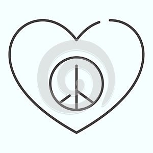 Peace sign in heart shape thin line icon. Pacific heart vector illustration isolated on white. Heart with peace symbol