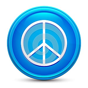 Peace sign icon glass shiny blue round button isolated design vector illustration