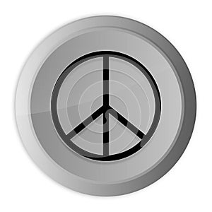 Peace sign icon metal silver round button metallic design circle isolated on white background black and white concept illustration