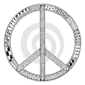 Peace sign isolated on white background. Zentangle stylized. photo