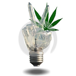 Peace sign light bulb marijuana leaf