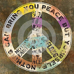 Distressed peace sign with motivational typo \