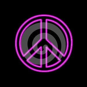 Peace sign neon pink symbol black background