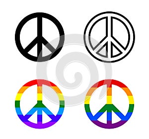 peace sign set, pacifism icons and lgbt rainbow