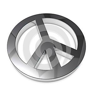 Peace Sign - Silver Metallic 3D Illustration - Isolated On White Background