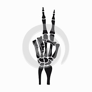 Peace sign of skeleton hand, gesture made of fingers bones. Vector.