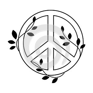Peace Sign with Twining Twigs as Symbol of Friendship and Harmony Outline Vector Illustration