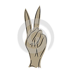 Peace sign. Victory sign. Hand gesture The V symbol of peace. Vector illustration on white background