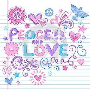 Peace Signs & Love Sketchy Doodles Vector photo