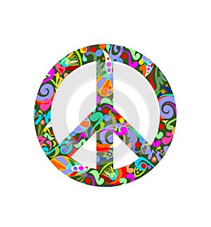 Peace symbol with abstract colorful patternisolated on the white background