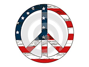 Peace symbol with the colors of the American flag and stars. Isolation on a white background. Elements grunge style.