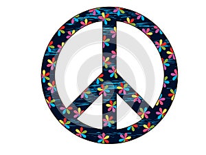 Peace Symbol with flowers. Isolated on a white background. Elements grunge style.