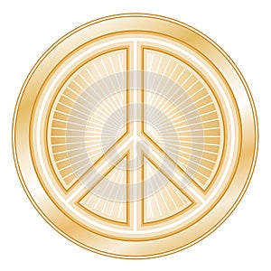 Peace Symbol, gold, isolated on a white background