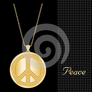 Peace Symbol Gold Pendant Necklace and Jewelry Chain