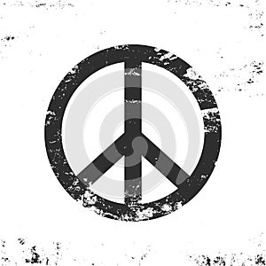 Peace symbol with grunge texture, black and white vintage design