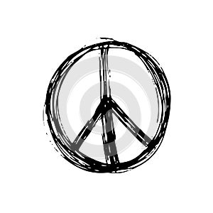 Peace symbol, hand drawn grunge Hippie or pacifist sign, vector illustration isolated on white background