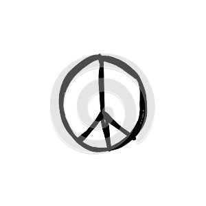 Peace symbol icon. Brush ink sketch art