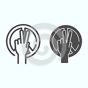 Peace symbol and peace hand line and solid icon. Peace symbol and a hand with two fingers up vector illustration