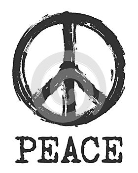 Peace symbol . Realistic hand drawn by chalk texture style . The Campaign for Nuclear Disarmament  CND  Sign . Flat design .