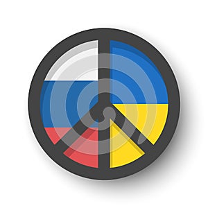 Peace symbol with russia and ukraine flag . The Campaign for Nuclear Disarmament  CND  Sign . Flat design . Pacifist and no war