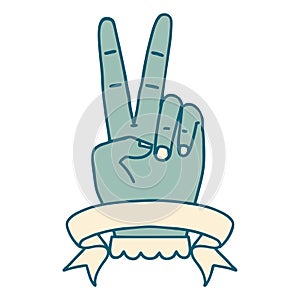 peace two finger hand gesture with banner illustration