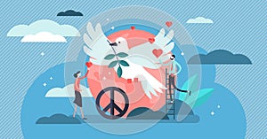 Peace vector illustration. Flat tiny love, calm and harmony persons concept