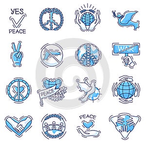 Peace vector peaceful symbol of love and peacefulness or peacekeeping signs illustration set of peaceable icons with photo