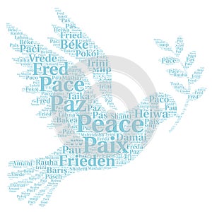 Peace word cloud in different languages photo