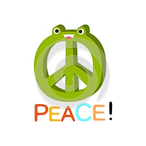 Peace Word And Corresponding Illustration, Cartoon Character Emoji With Eyes Illustrating The Text