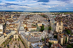 Peaceful aerial townscape view of Dijon city of France