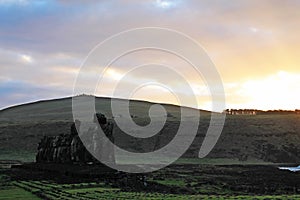 Peaceful Ahu Tongariki Sunrise Scene, Easter Island Chile