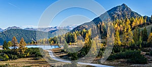 Peaceful autumn Alps mountain view. Reiteralm, Steiermark, Austria