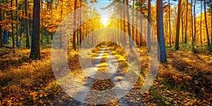 Peaceful autumn forest pathway