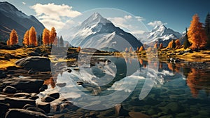 Peaceful Autumn Mountains Wallpaper In Cinema4d Rendered Style photo