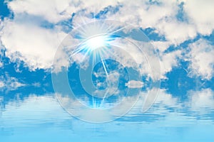 Peaceful background - bright sun, blue sky, white clouds - heave