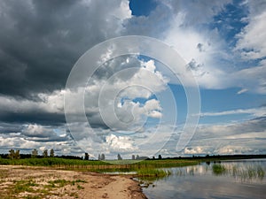 Peaceful beach dunegrass and storm clouds