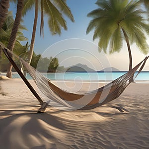 A peaceful beach hammock under the shade of palm trees with a gentle breeze2