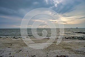 Peaceful beach view and waves during sunset