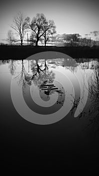 A peaceful black & white shot of rural and placid Ukraine