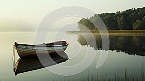 A peaceful boat ride on a calm lake, water gently lapping against the sides