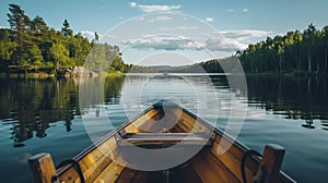 A peaceful boat ride on a calm lake, water gently lapping against the sides