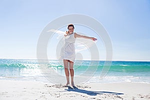 Peaceful brunette enjoying the air