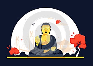 Peaceful buddha statue - modern colored vector illustration