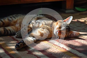 Peaceful cat napping in sunlight