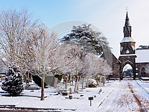 Peaceful Cemetery in Winter Snow