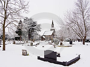 Peaceful Cemetery in Winter Snow