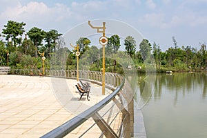 Peaceful Chinese park with a lake