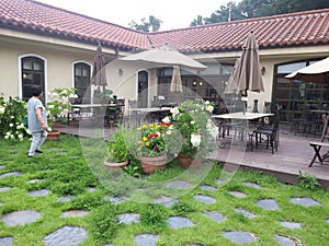 The peaceful corner of the restaurant is simple and clean.